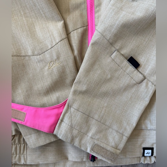 Ride Snowboards Wo’s MED Jacket Tan Pink Waterproof Pit Zips Powder Skirt Shell - Picture 11 of 13